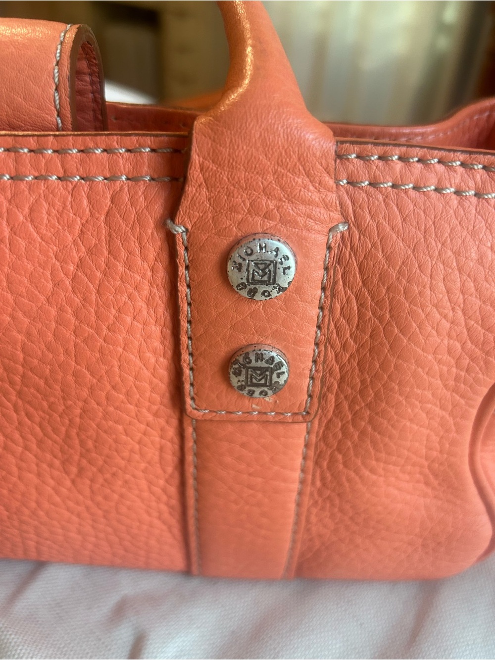 Michael Kors Orange Pebbled Leather Satchel - Picture 3 of 6